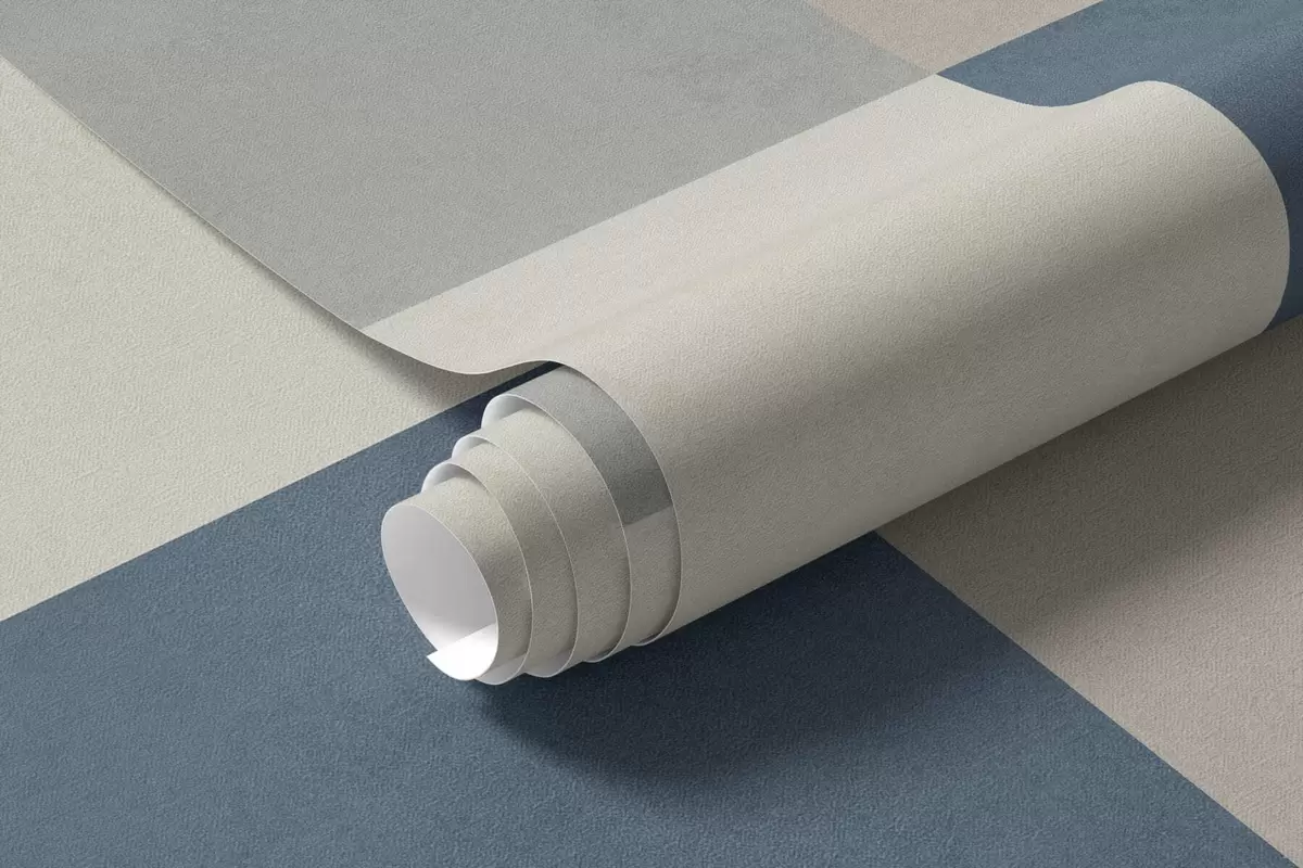 Papier peint Rectangles abstraits beiges et gris rehaussés d'une touche de bleu w05891v2