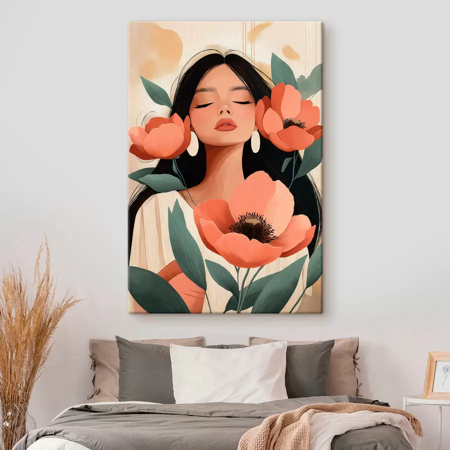 Tableau Une jeune fille aux coquelicots s51050