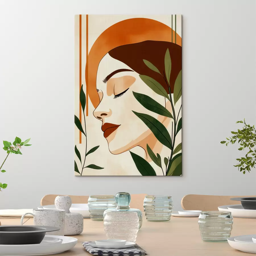 Tableau Une image abstraite représentant une jeune fille entourée de feuilles s51053