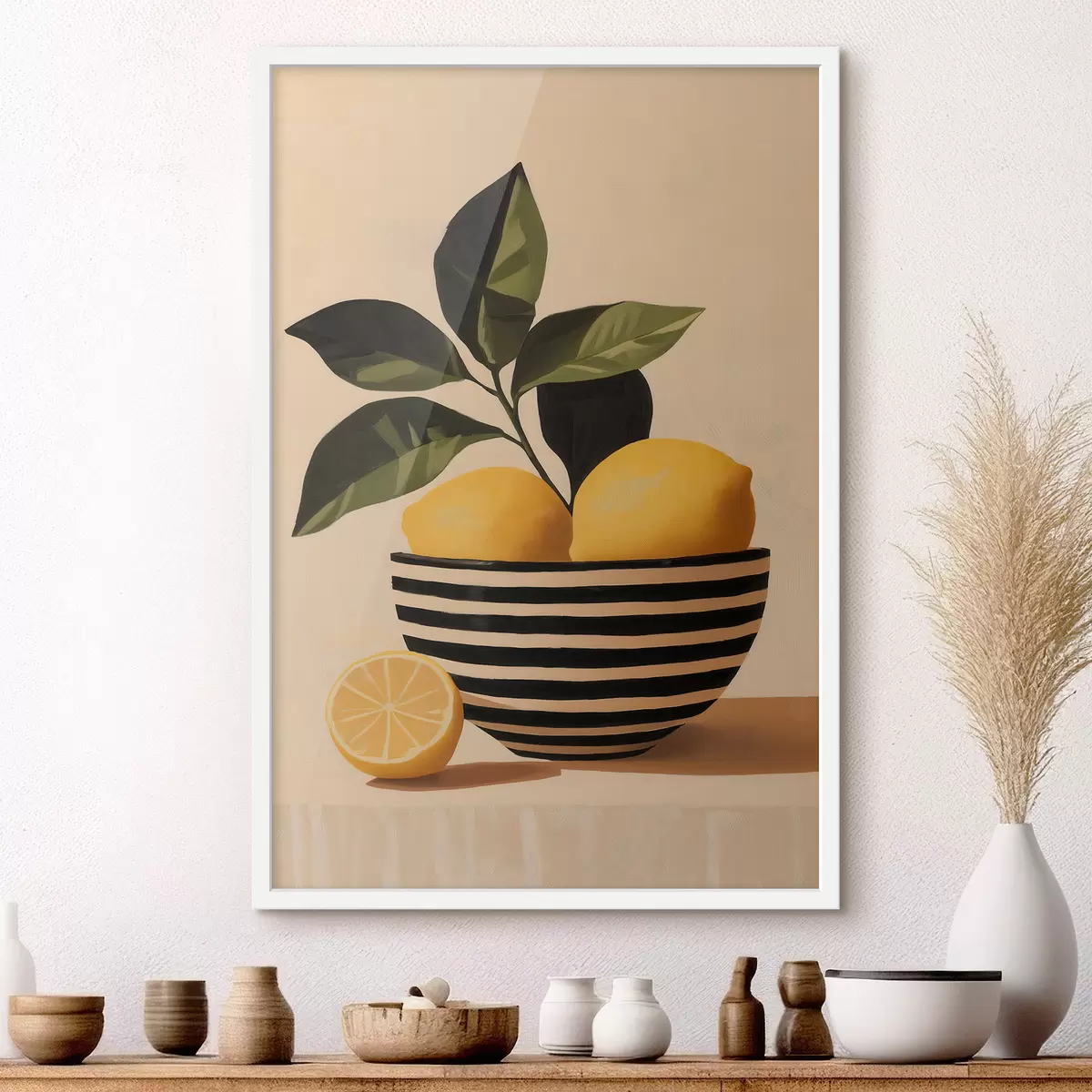 Poster Des citrons dans un saladier rayé f51046