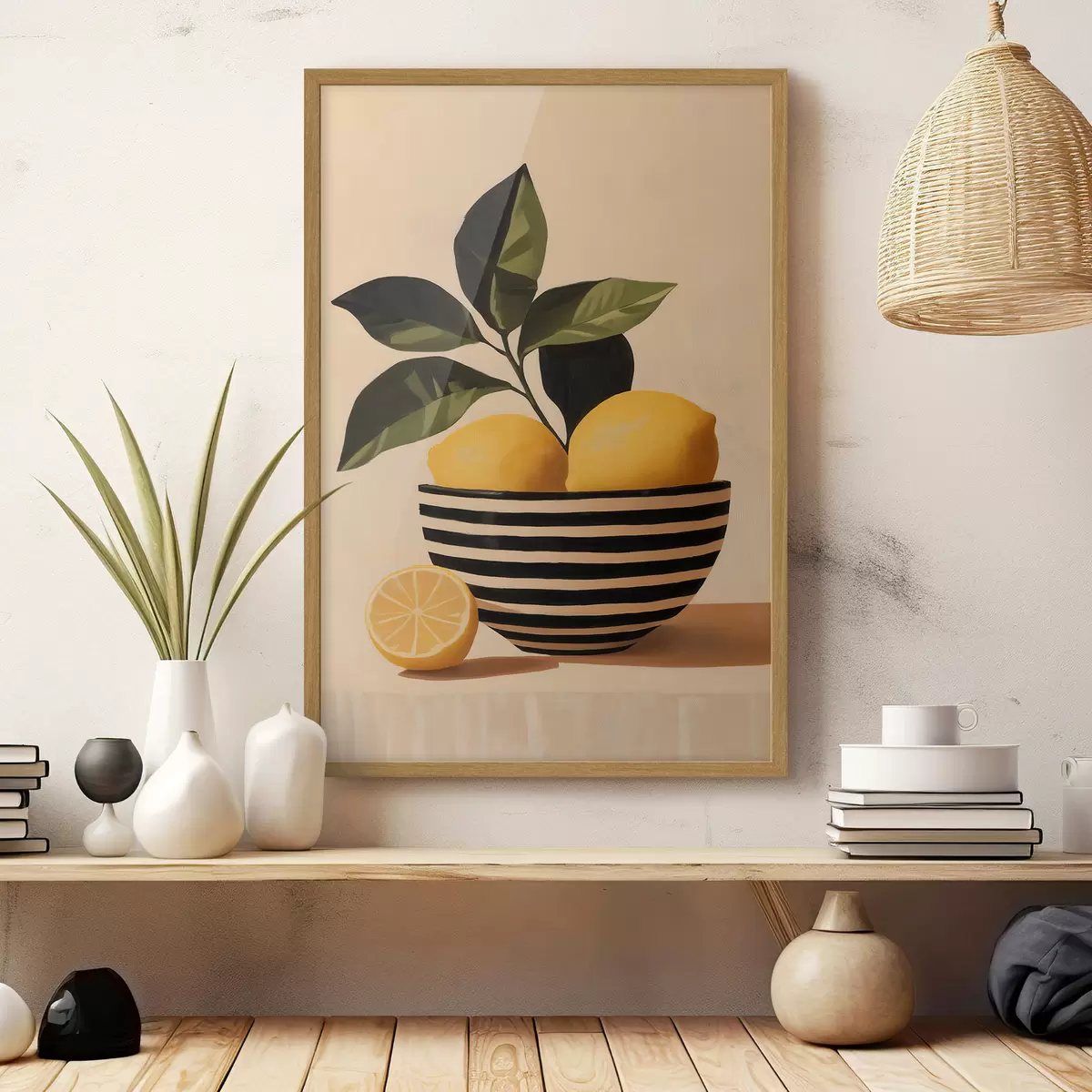 Poster Des citrons dans un saladier rayé f51046