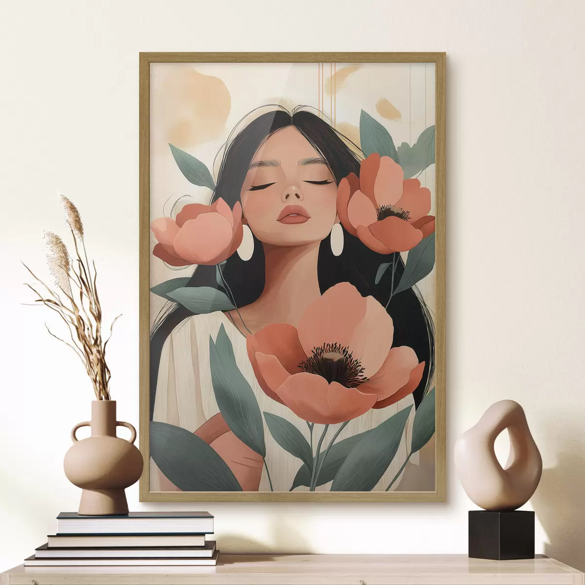 Poster Une jeune fille aux coquelicots f51050