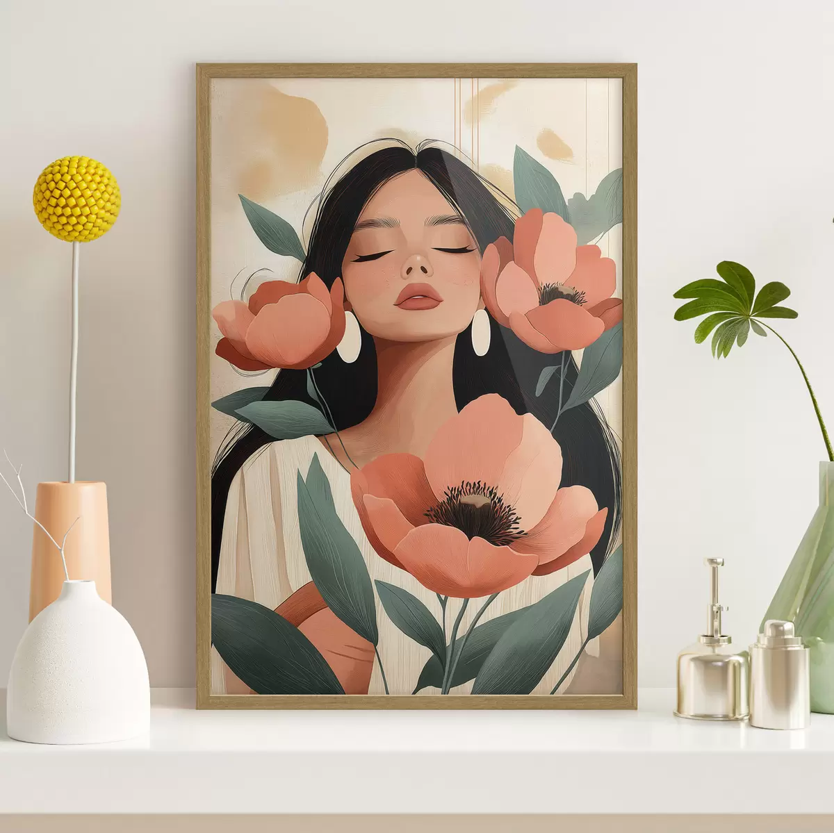 Poster Une jeune fille aux coquelicots f51050