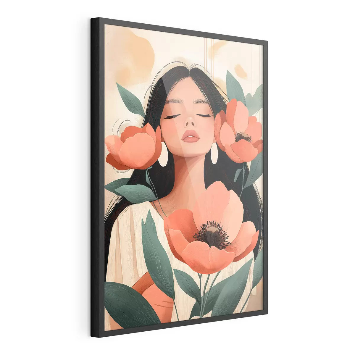 Poster Une jeune fille aux coquelicots f51050
