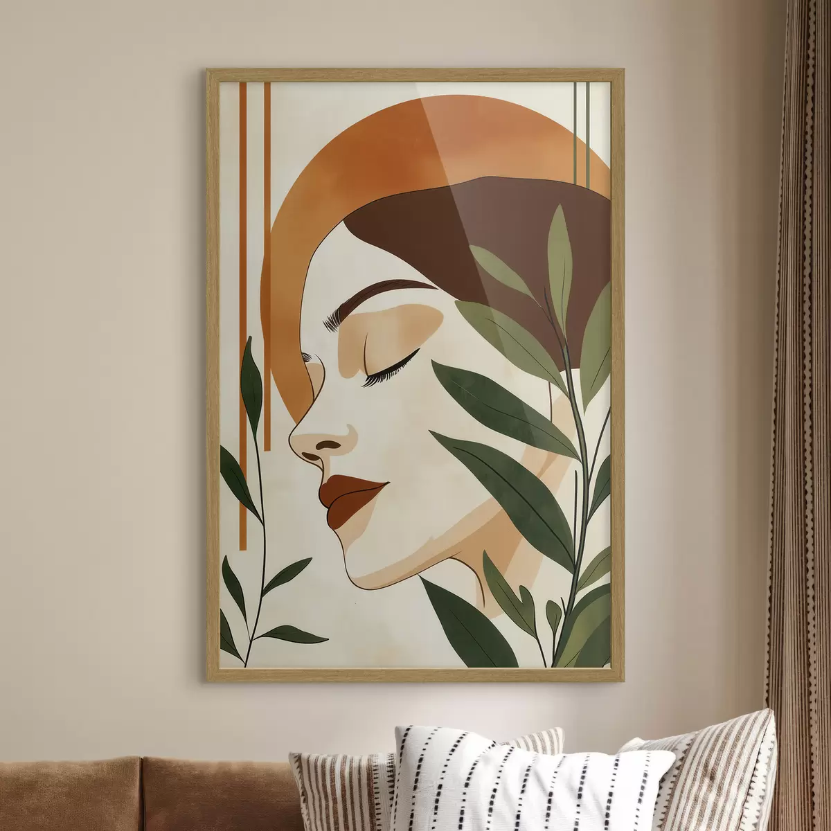 Poster Une image abstraite représentant une jeune fille entourée de feuilles f51053