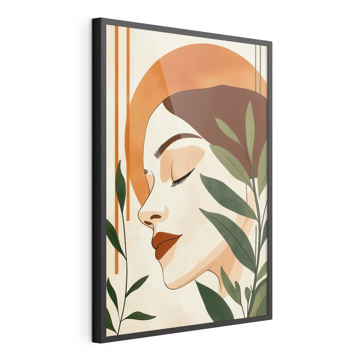Poster Une image abstraite représentant une jeune fille entourée de feuilles f51053