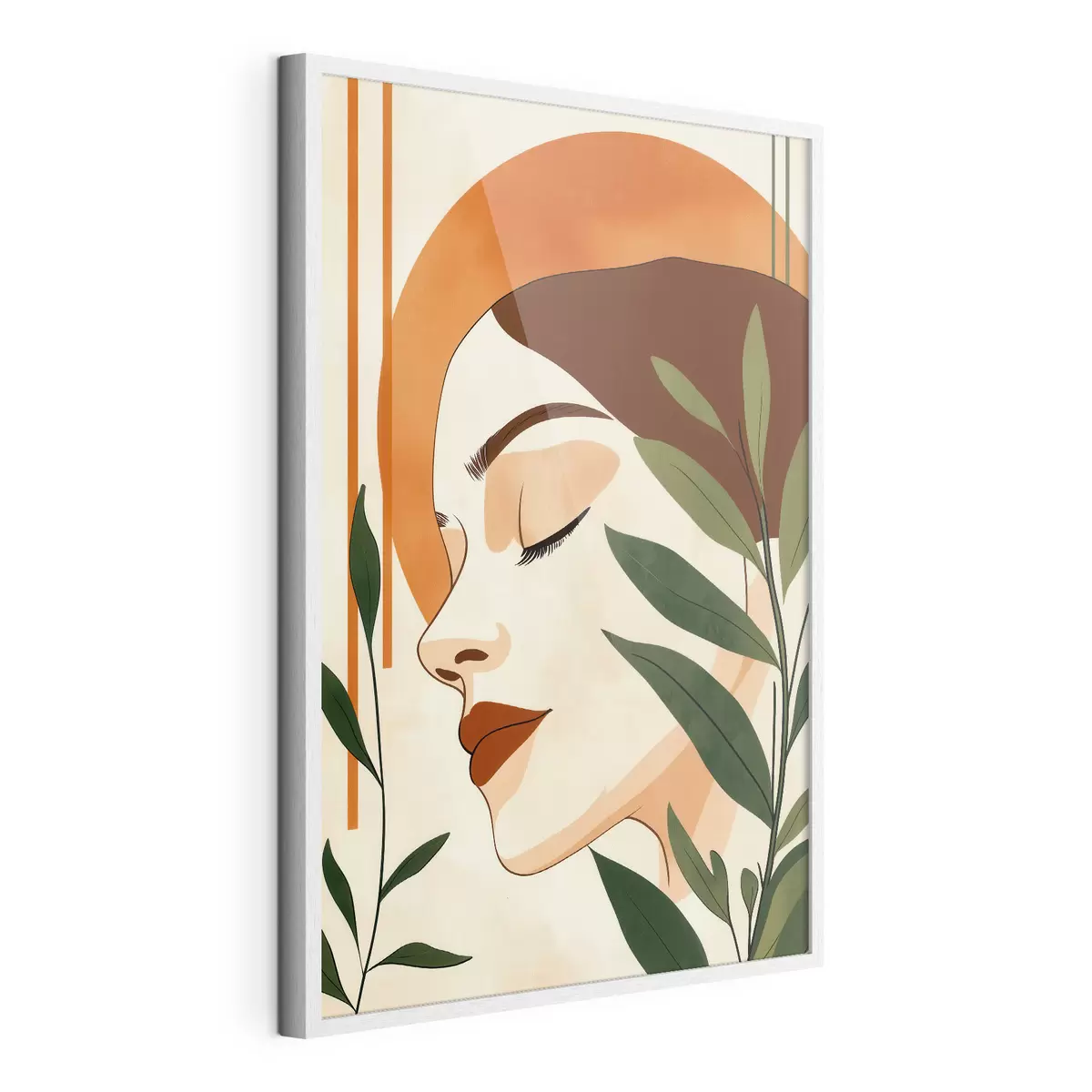 Poster Une image abstraite représentant une jeune fille entourée de feuilles f51053