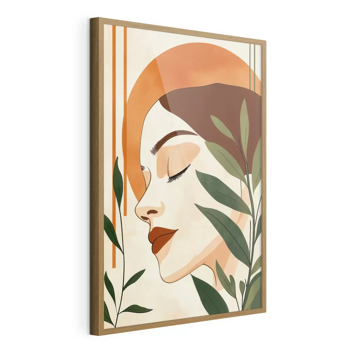 Poster Une image abstraite représentant une jeune fille entourée de feuilles f51053