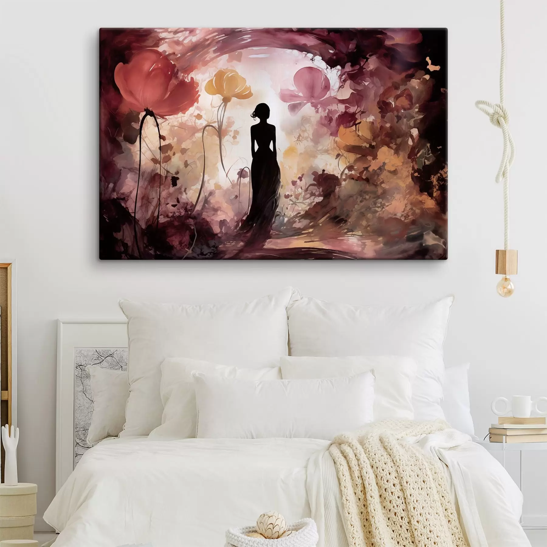 Tableau Silhouette d'une femme dans un jardin fleuri digne d'un conte de fées s51081