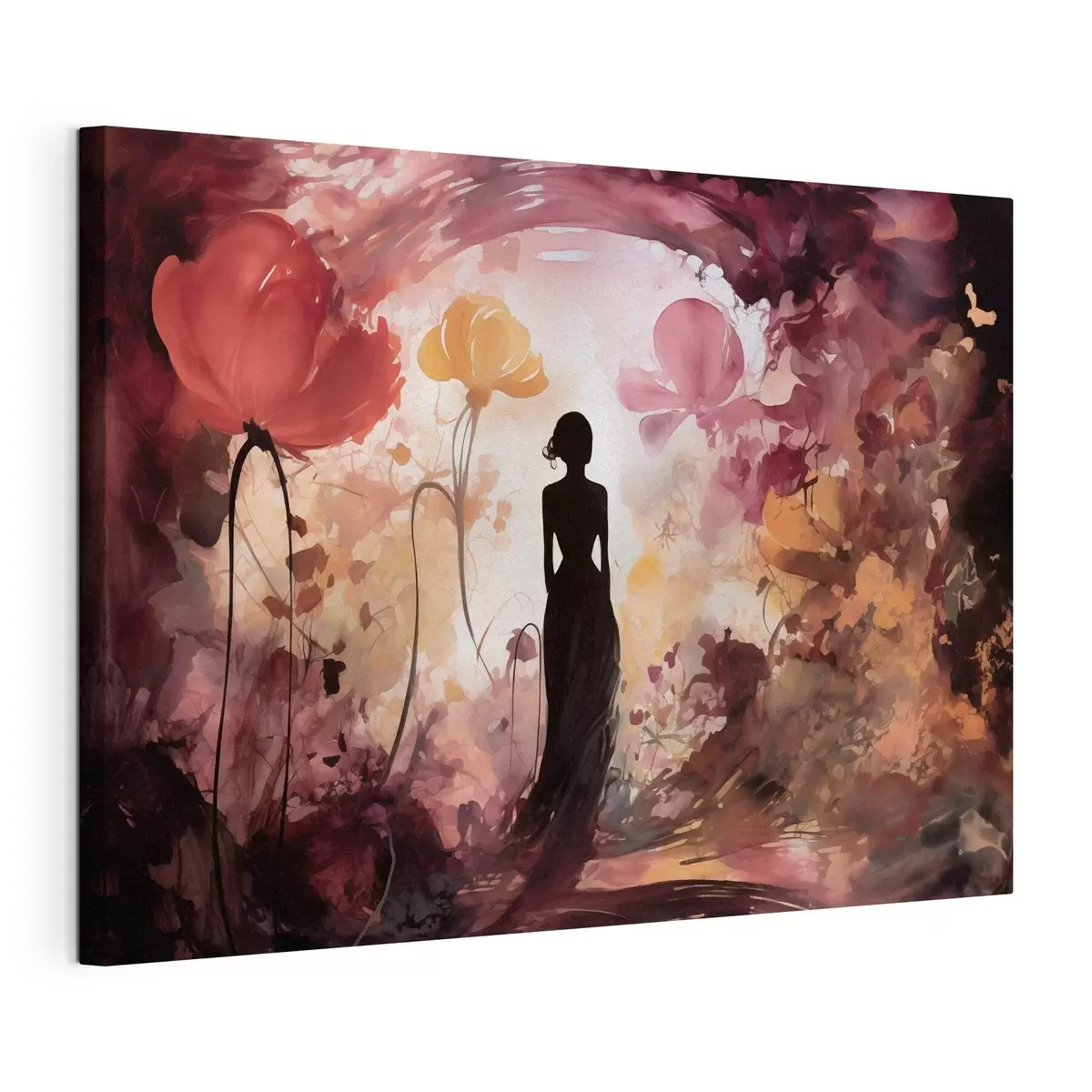 Tableau Silhouette d'une femme dans un jardin fleuri digne d'un conte de fées s51081