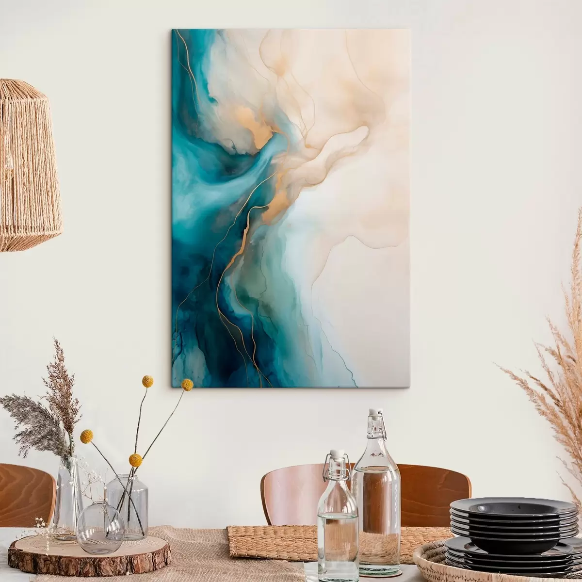 Tableau Vagues de marbre bleu ciel et sable s51082