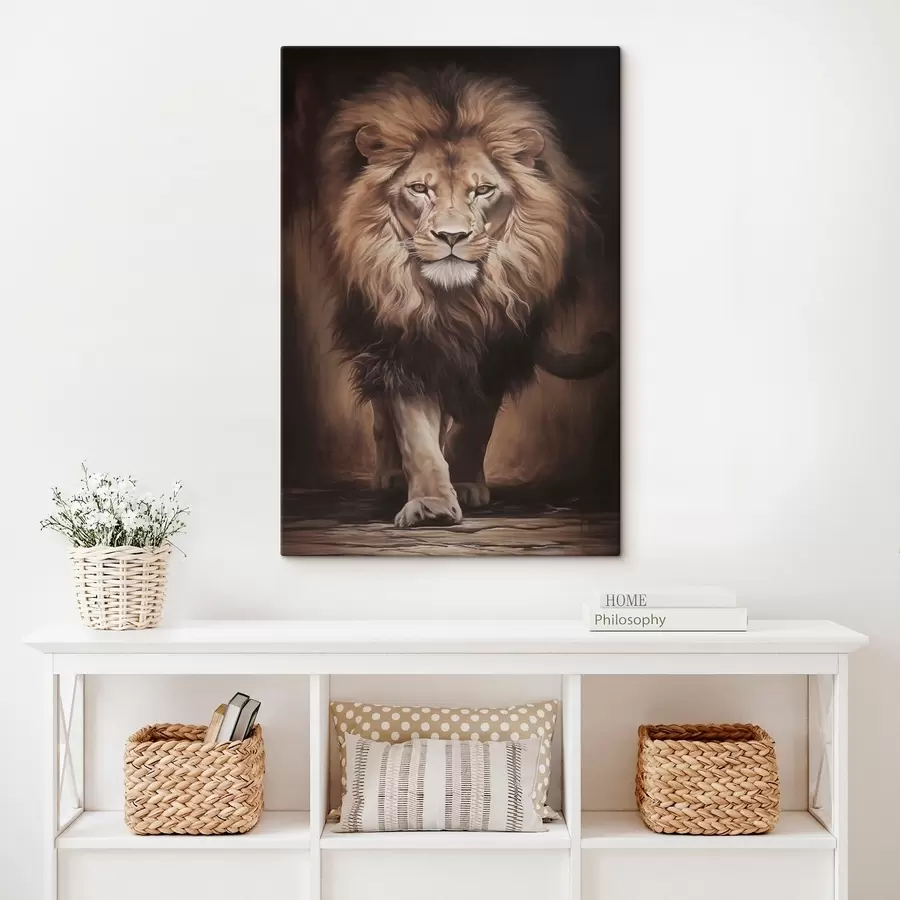 Tableau Un lion majestueux dans un intérieur sombre s51087