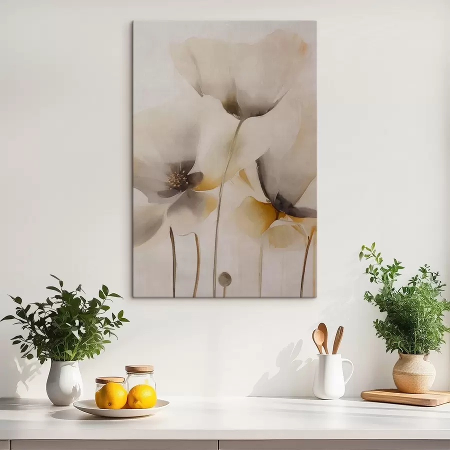 Tableau Coquelicots aériens dans une palette de beiges s51090