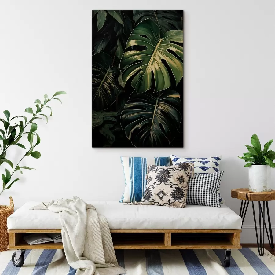 Tableau Feuilles brillantes de monstera dans les tropiques sombres s51091