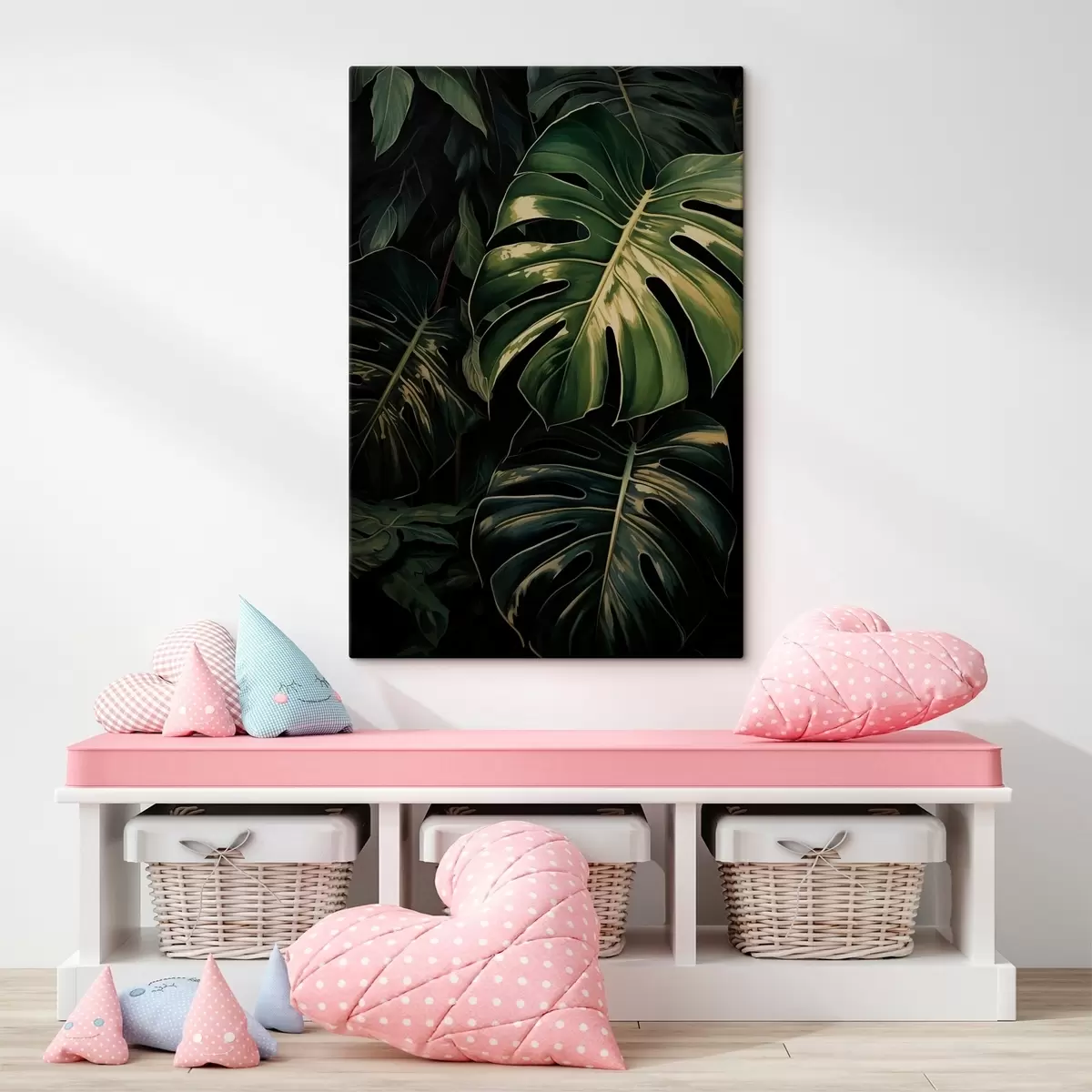 Tableau Feuilles brillantes de monstera dans les tropiques sombres s51091
