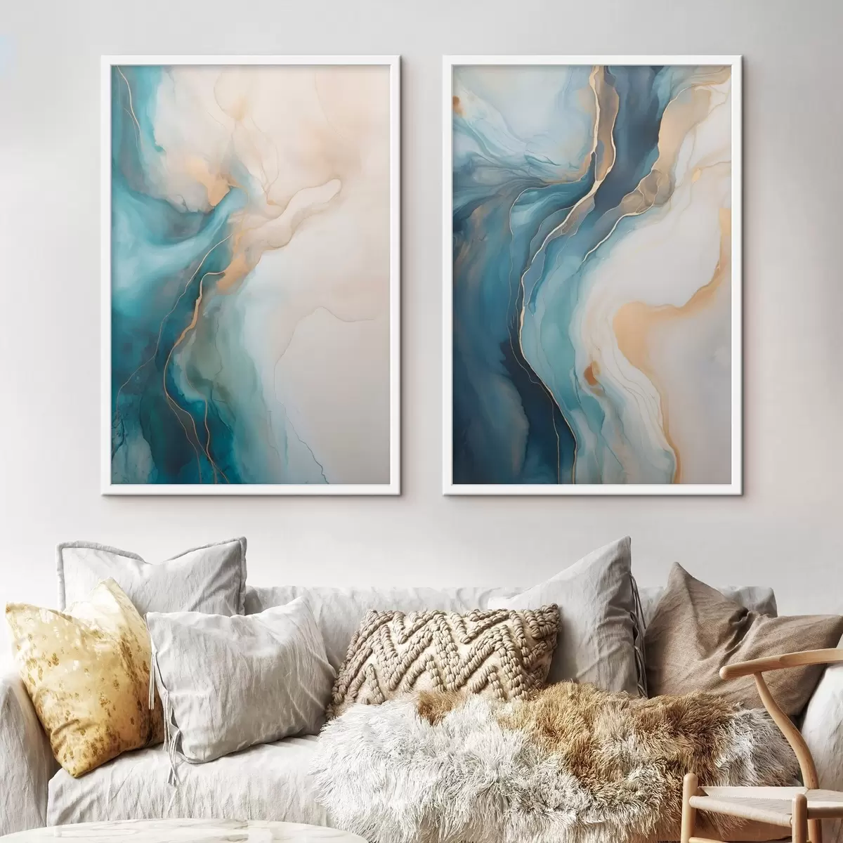 Poster Vagues de marbre bleu azur et émeraude d31088