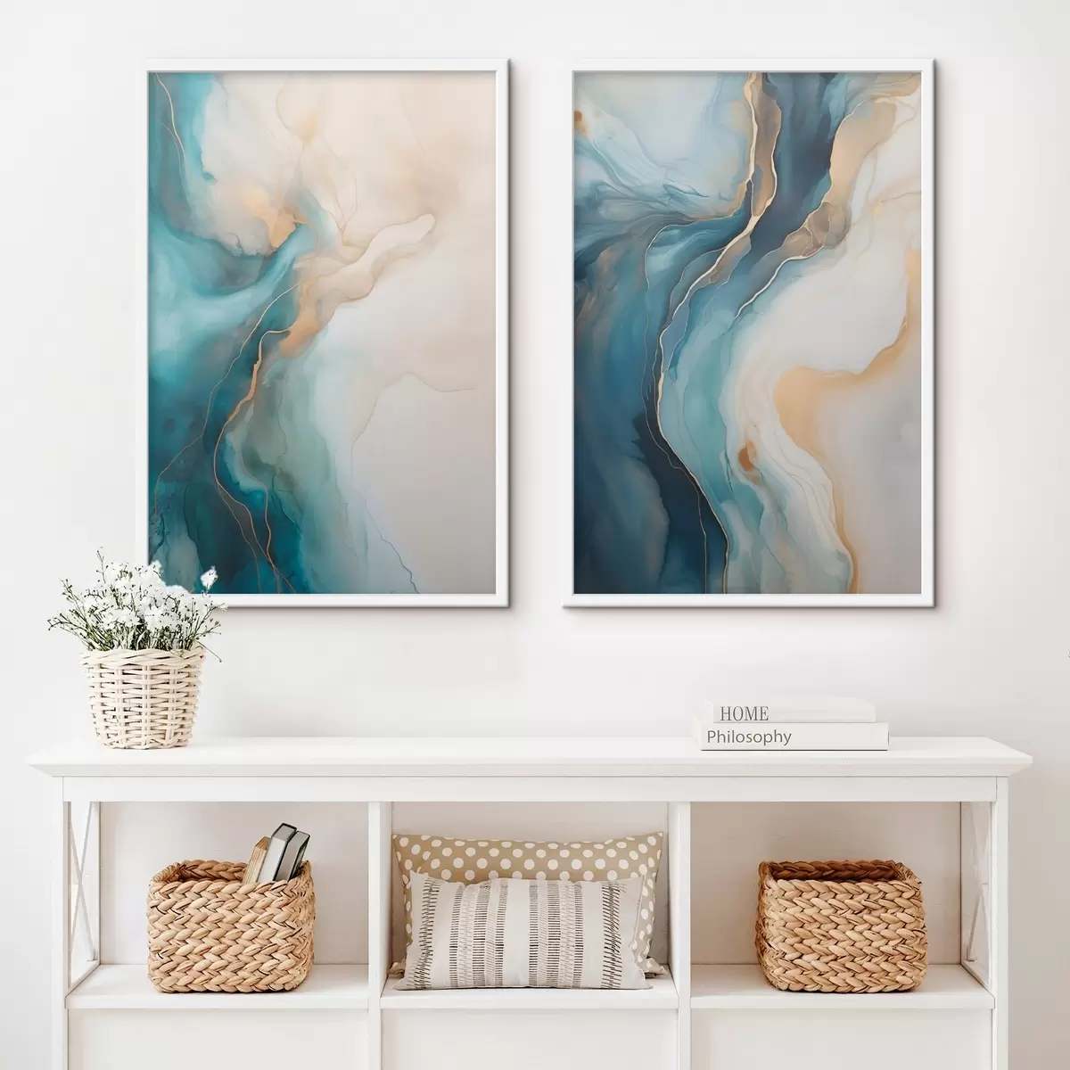 Poster Vagues de marbre bleu azur et émeraude d31088