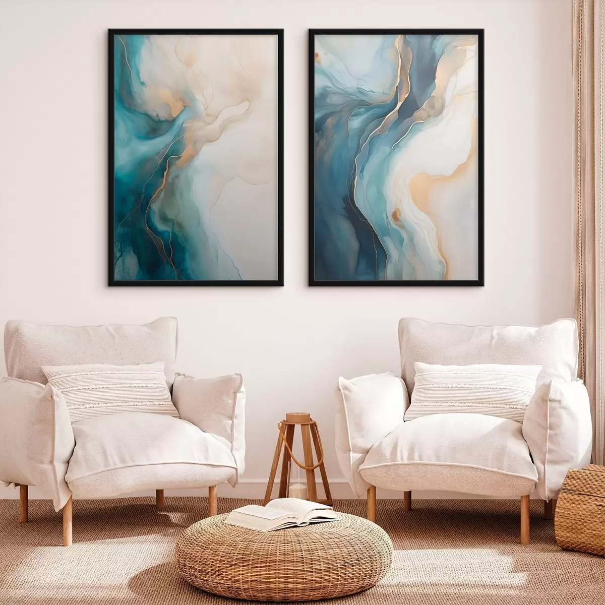 Poster Vagues de marbre bleu azur et émeraude d31088