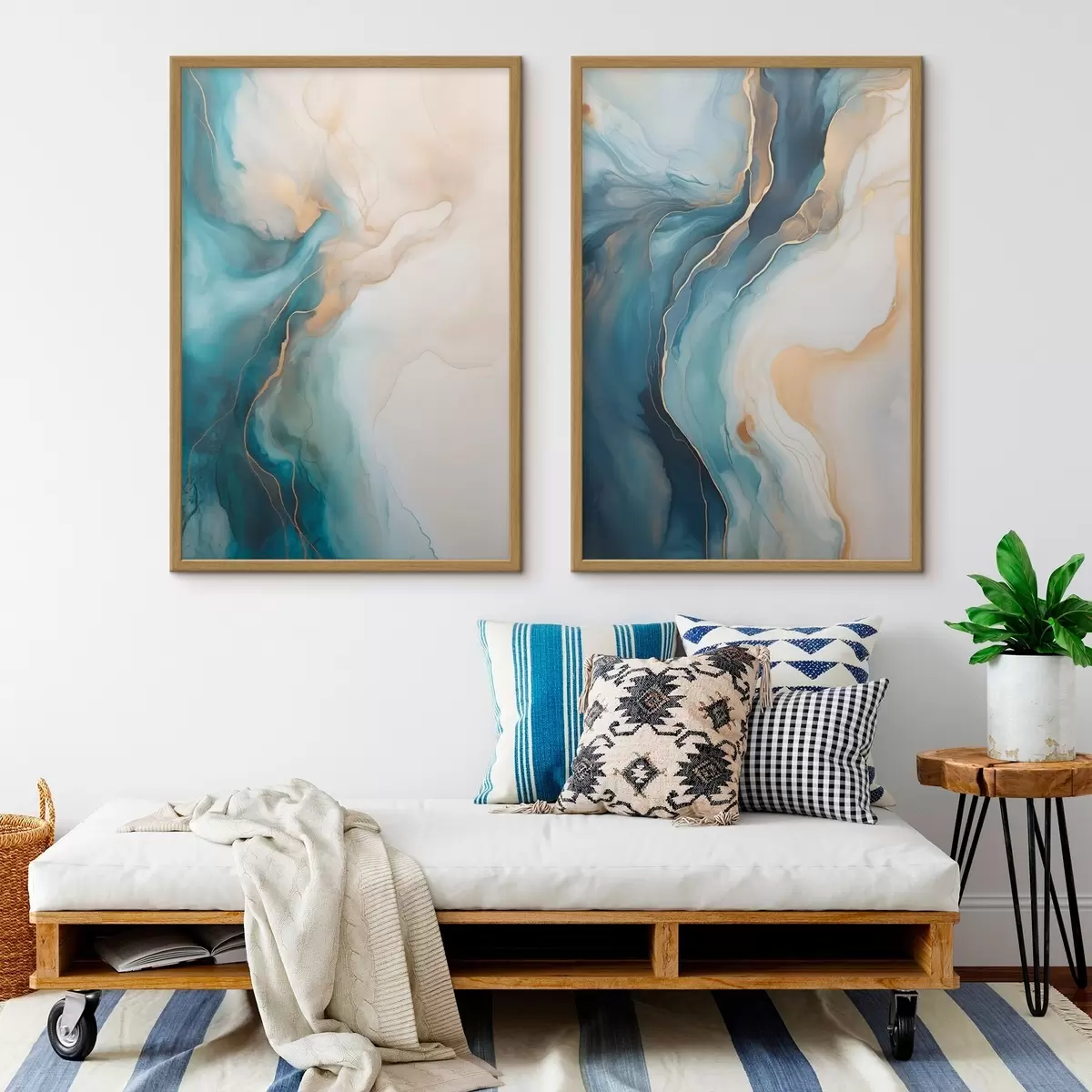Poster Vagues de marbre bleu azur et émeraude d31088