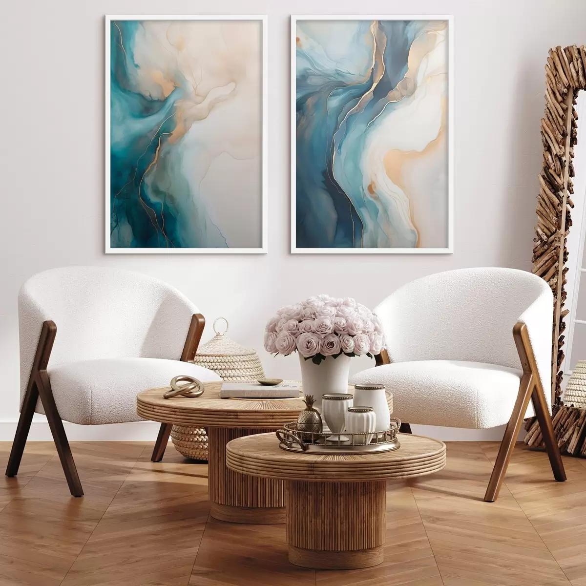 Poster Vagues de marbre bleu azur et émeraude d31088