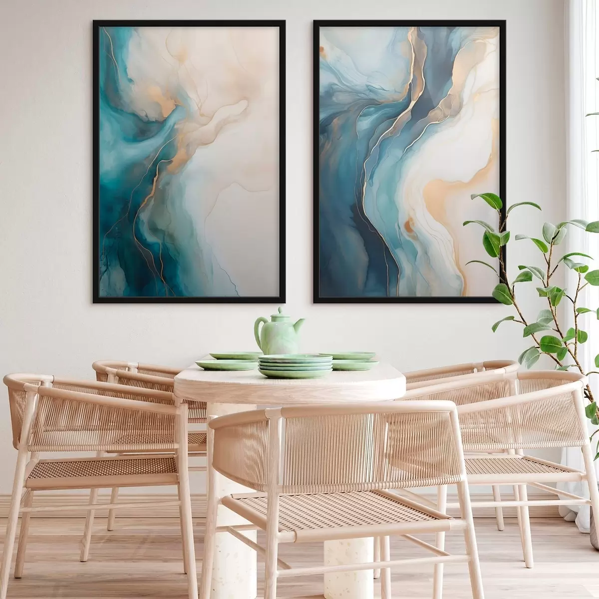Poster Vagues de marbre bleu azur et émeraude d31088