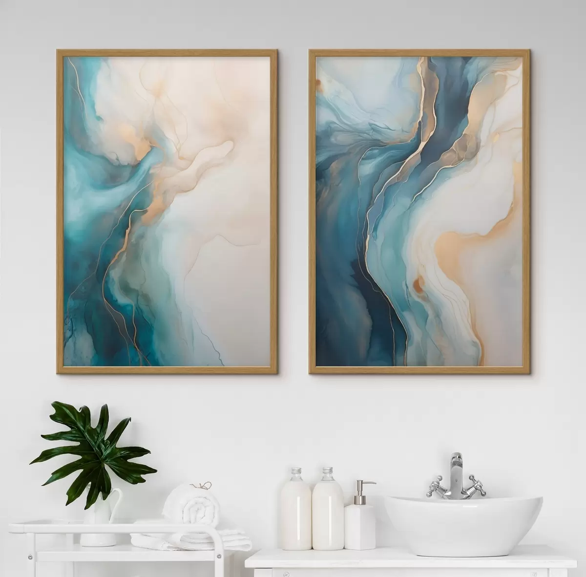 Poster Vagues de marbre bleu azur et émeraude d31088