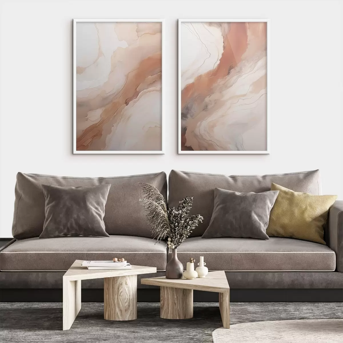 Poster Couches d'art fluide beige et terre cuite d31089