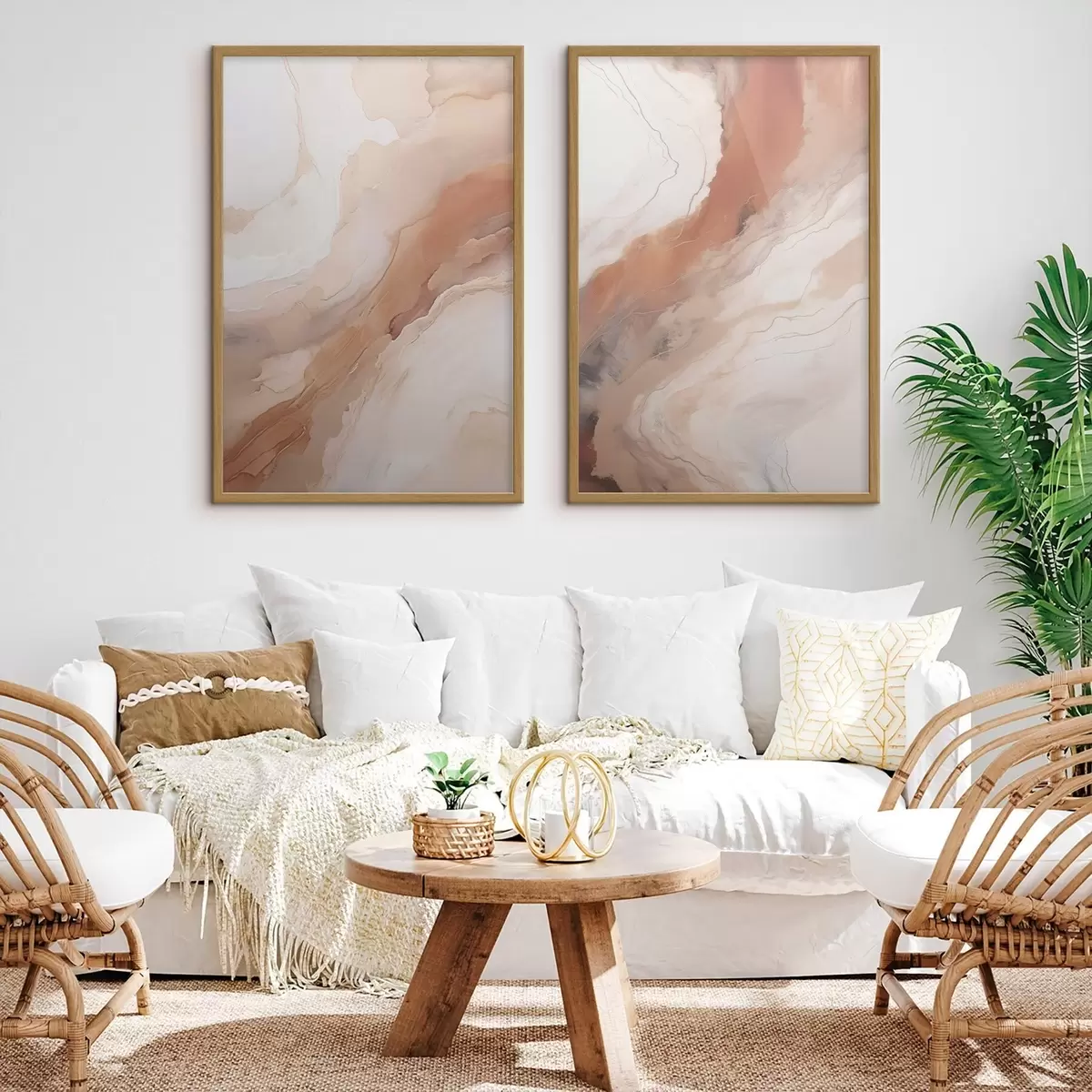Poster Couches d'art fluide beige et terre cuite d31089
