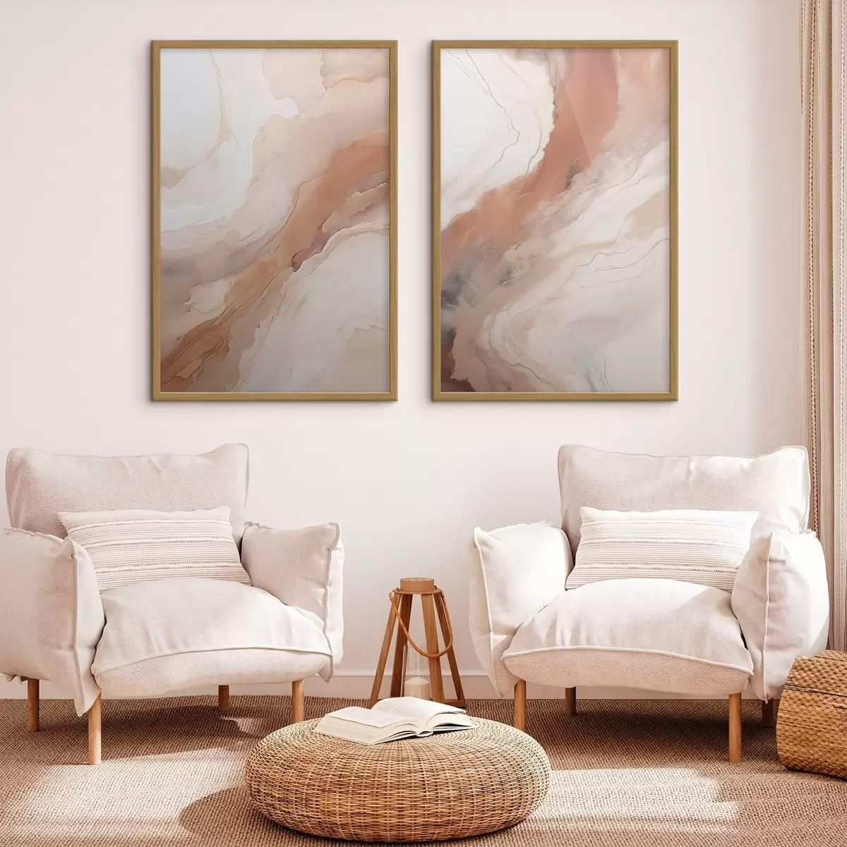 Poster Couches d'art fluide beige et terre cuite d31089