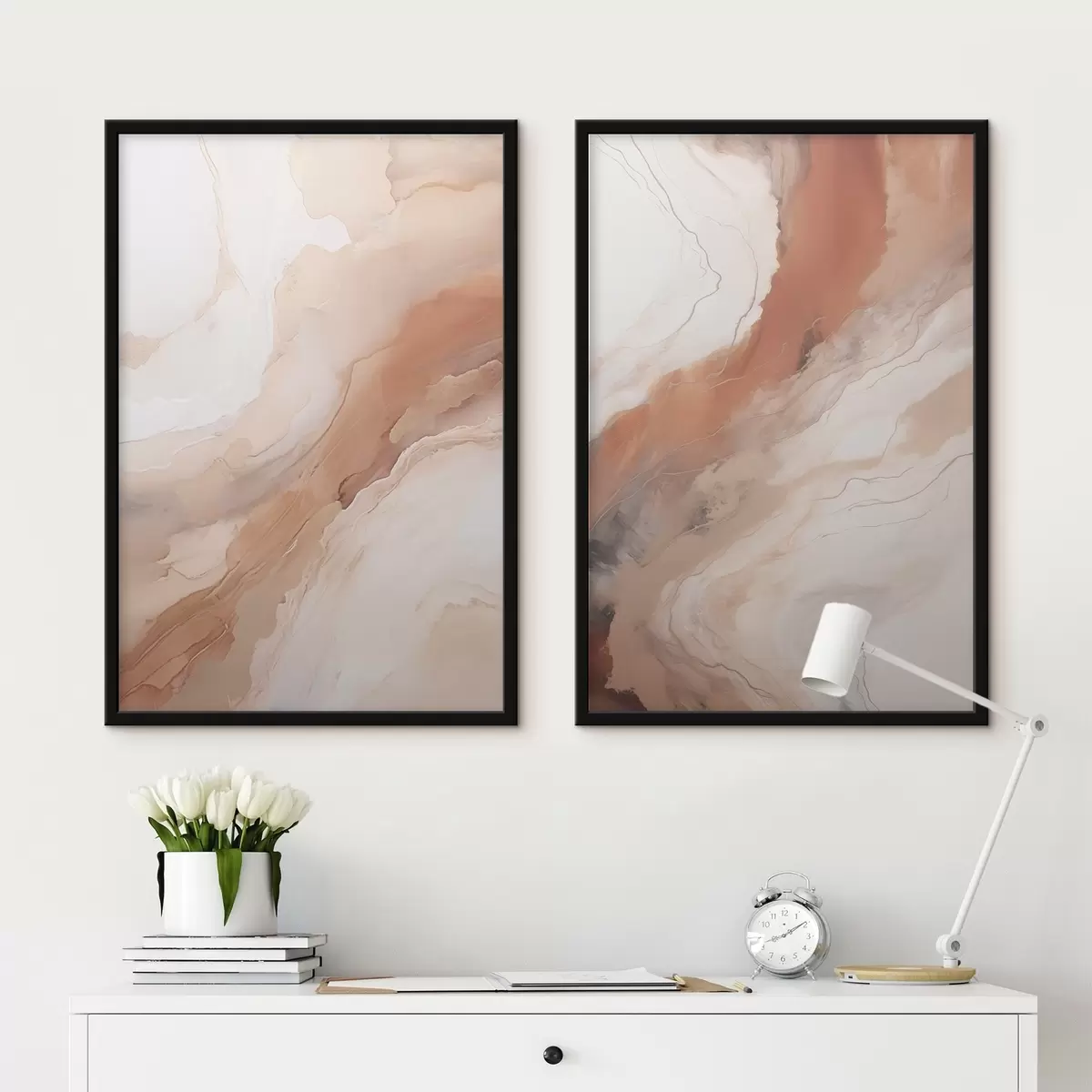Poster Couches d'art fluide beige et terre cuite d31089