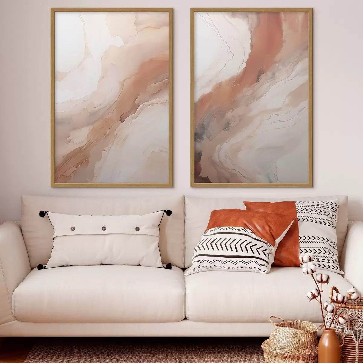 Poster Couches d'art fluide beige et terre cuite d31089