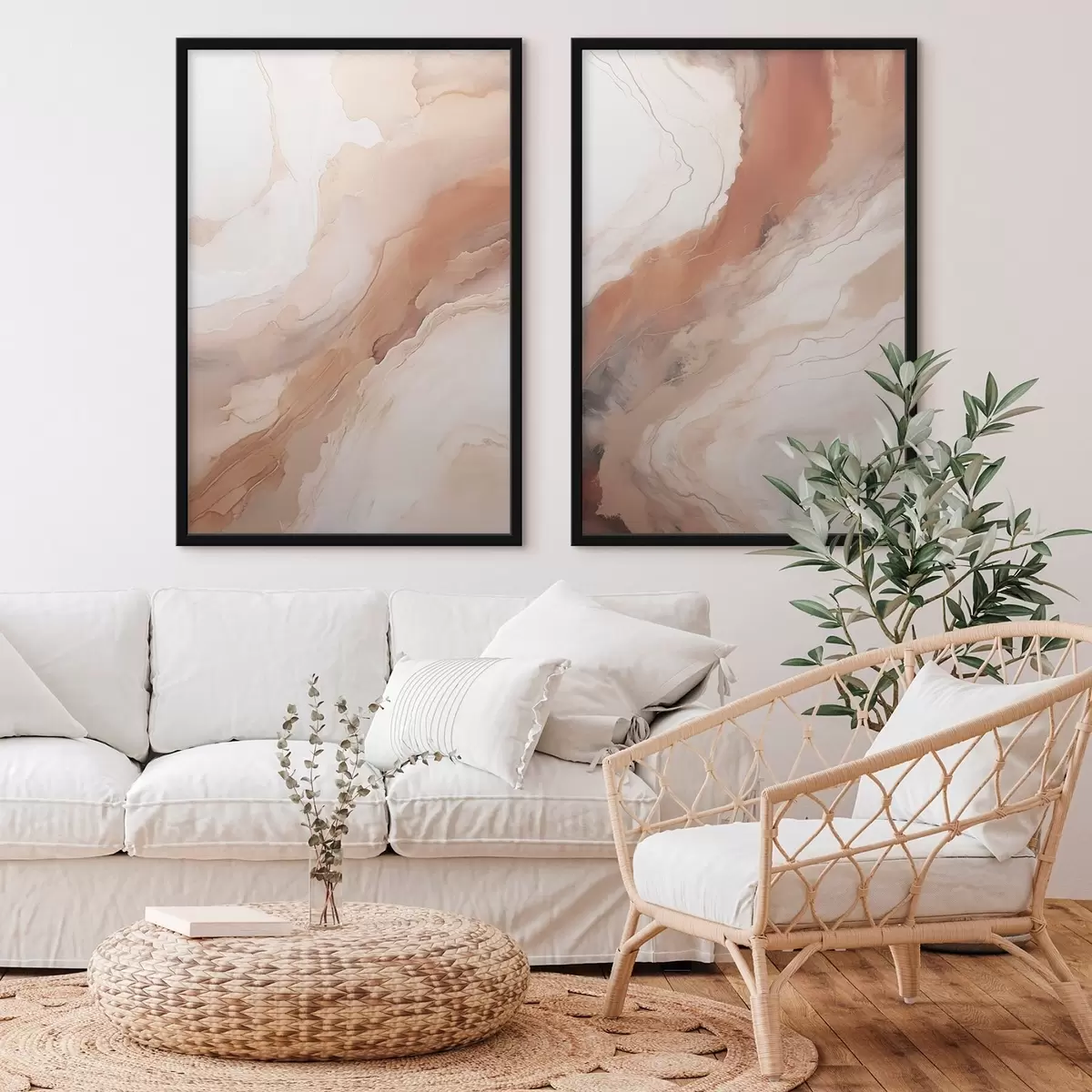 Poster Couches d'art fluide beige et terre cuite d31089