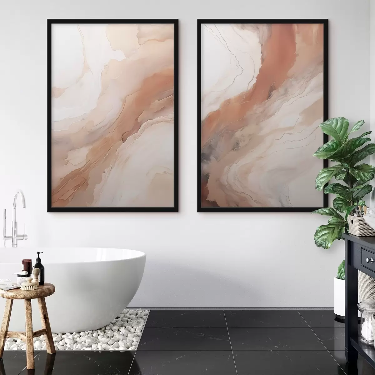 Poster Couches d'art fluide beige et terre cuite d31089