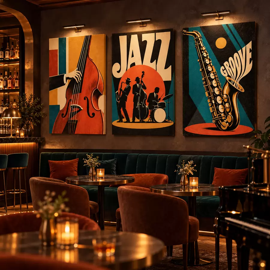 Papier peint Des musiciens de jazz se produisant dans des couleurs vives m31114