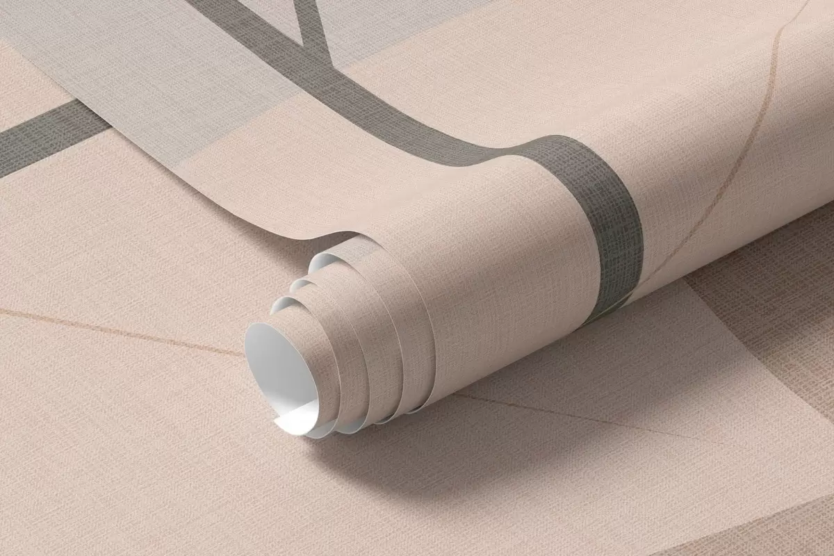 Papier peint un motif abstrait représentant des feuilles, dans un style de tissage mat, dans des tons de beige, de terre cuite et de pêche w05986