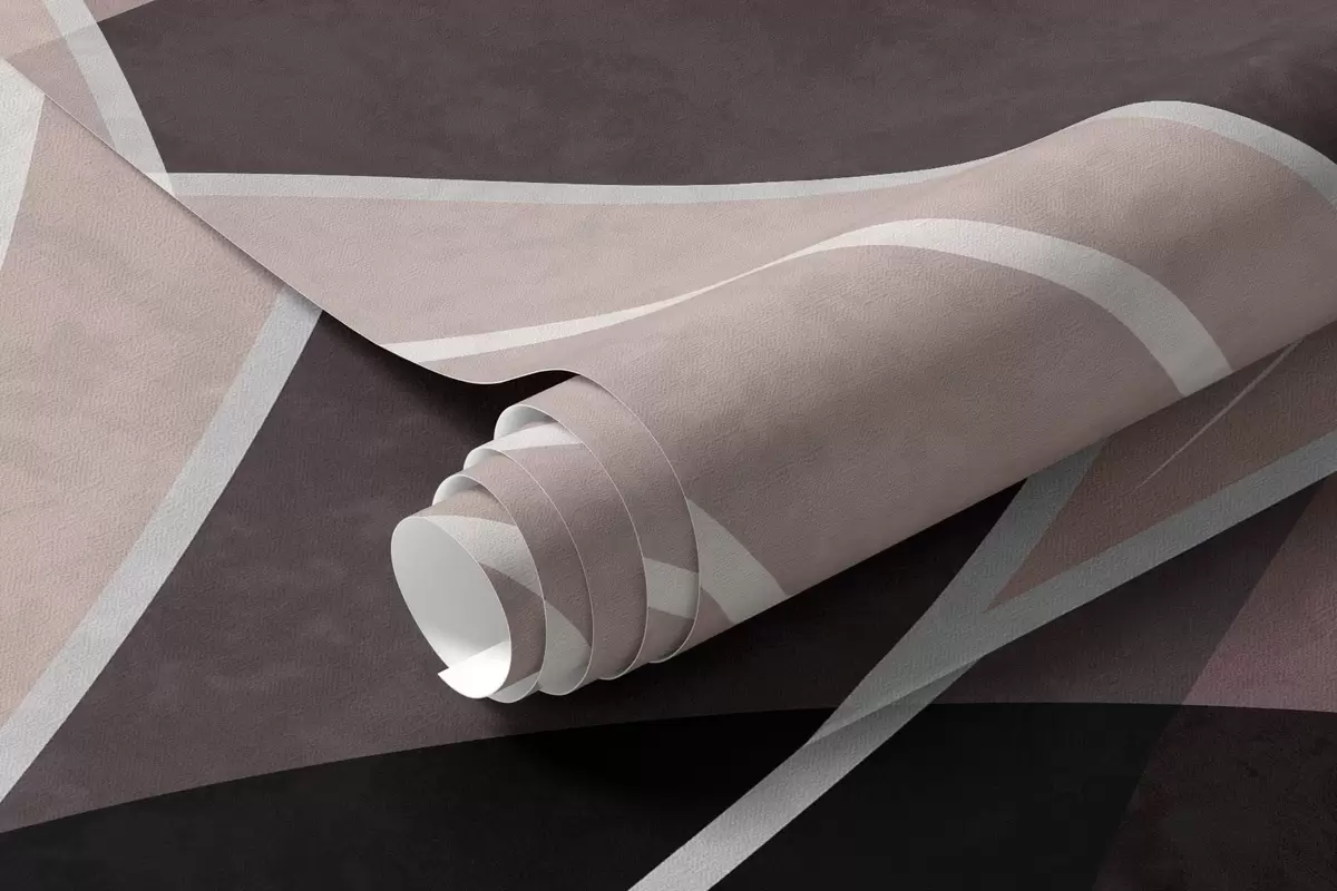Papier peint un feuillage stylisé sur un fond géométrique, dans des tons poudrés et sombres w05987v1
