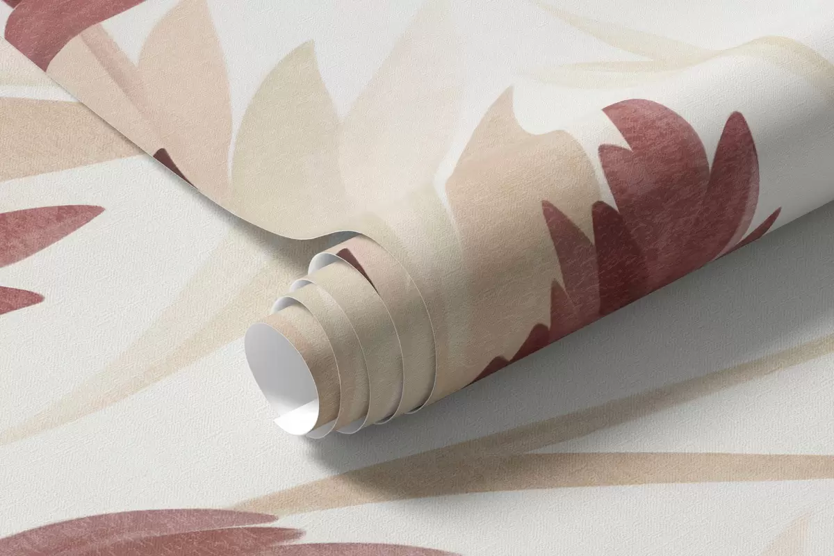 Papier peint De hautes herbes sauvages et des fleurs sauvages aux teintes terreuses discrètes, dans un style minimaliste w10084