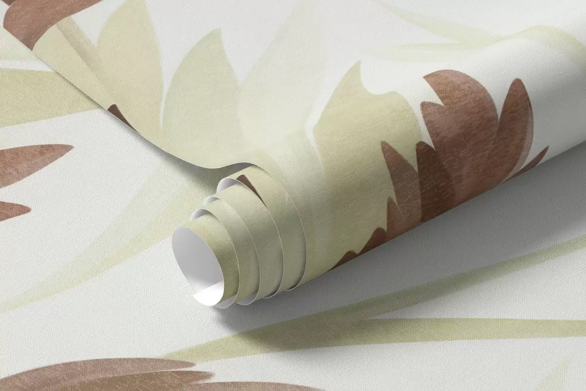 Papier peint De hautes herbes sauvages et des fleurs sauvages aux nuances de vert discrètes, dans un style minimaliste w10084v1