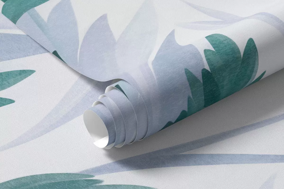 Papier peint De hautes herbes sauvages et des fleurs des champs aux nuances de bleu discrètes, dans un style minimaliste w10084v2