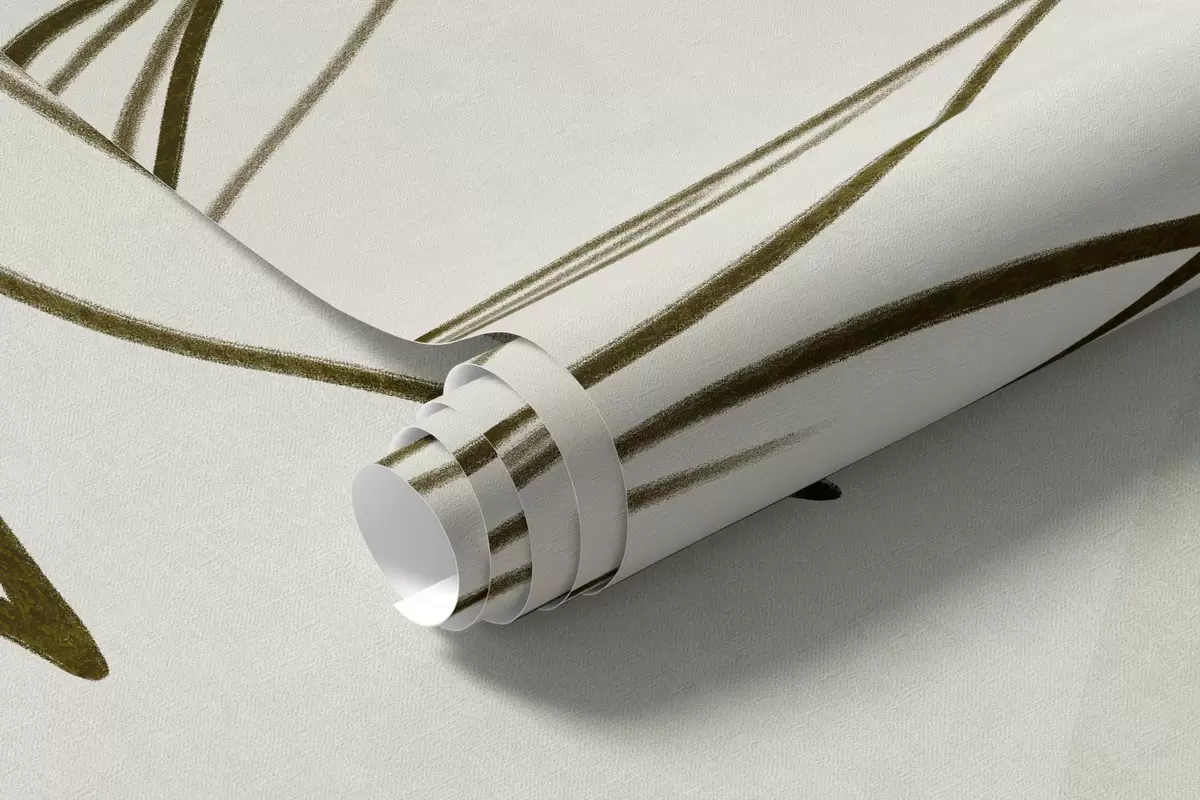 Papier peint Dessin au trait minimaliste représentant des feuilles et du feuillage tropicaux, ainsi que des formes circulaires aux couleurs pastel w10111v2
