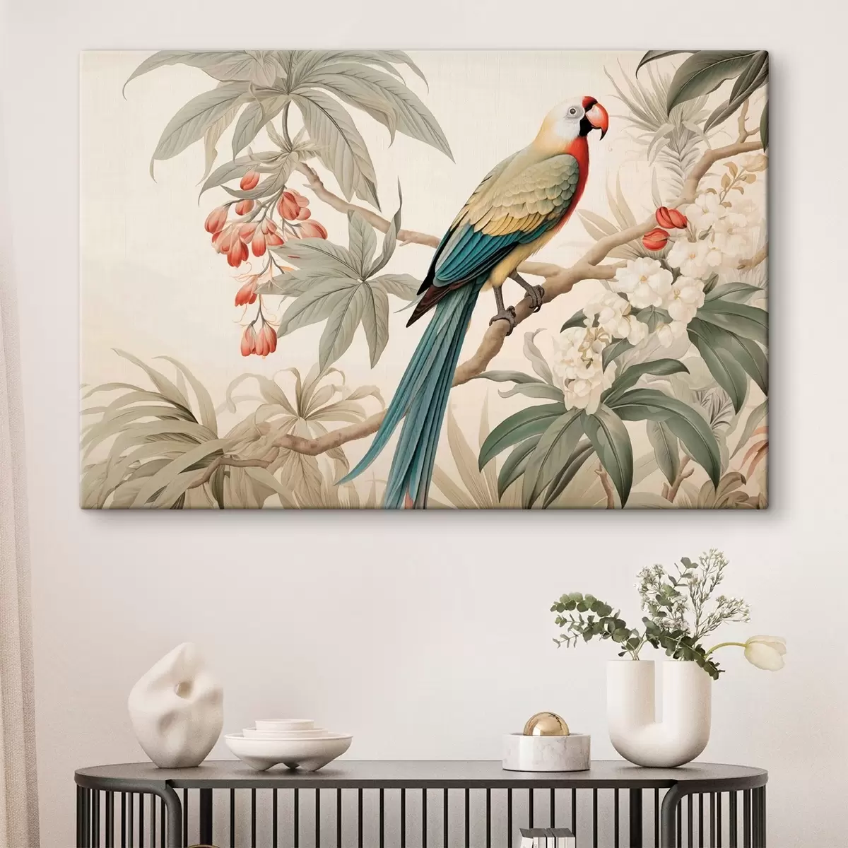 Tableau Perroquet tropical sur une branche en fleurs s51094