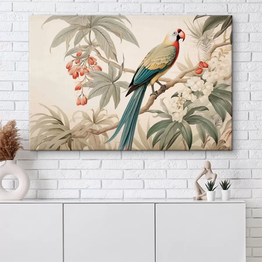 Tableau Perroquet tropical sur une branche en fleurs s51094