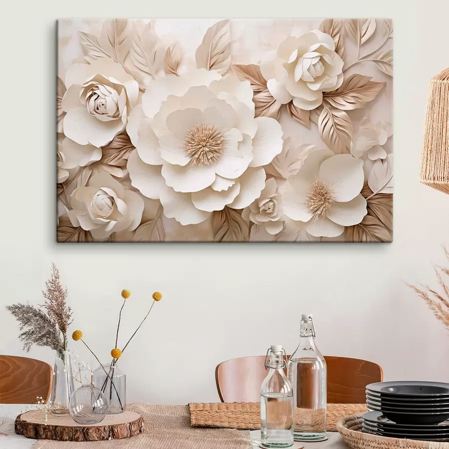 Tableau Relief en plâtre en 3D avec des fleurs blanches s51096