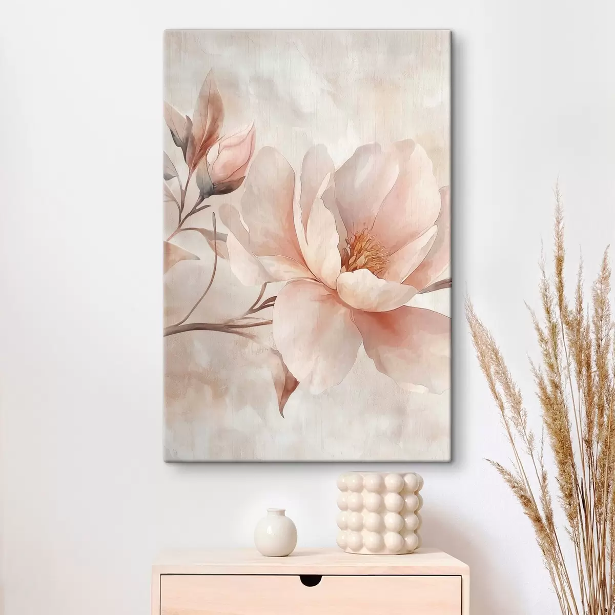 Tableau Pivoine en poudre avec bouton s51097