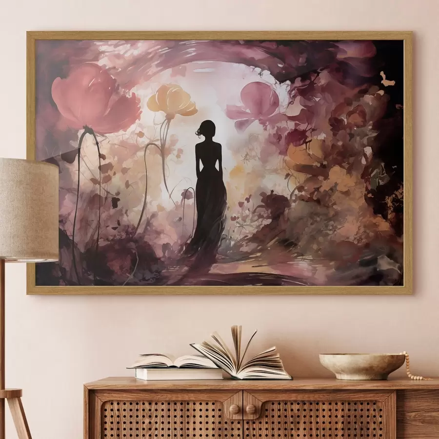 Papier peint Silhouette d'une femme dans un jardin fleuri digne d'un conte de fées f51081