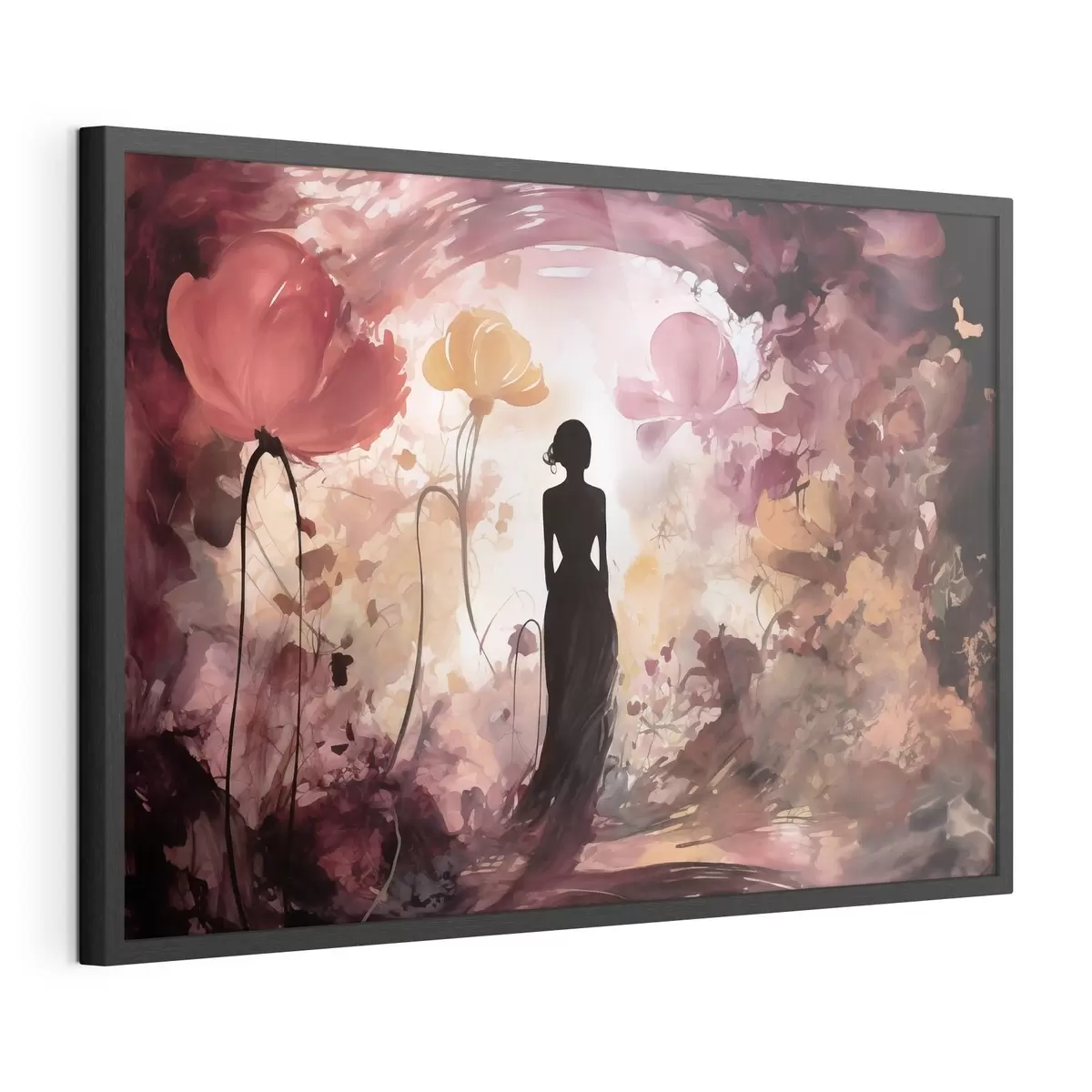 Poster Silhouette d'une femme dans un jardin fleuri digne d'un conte de fées f51081