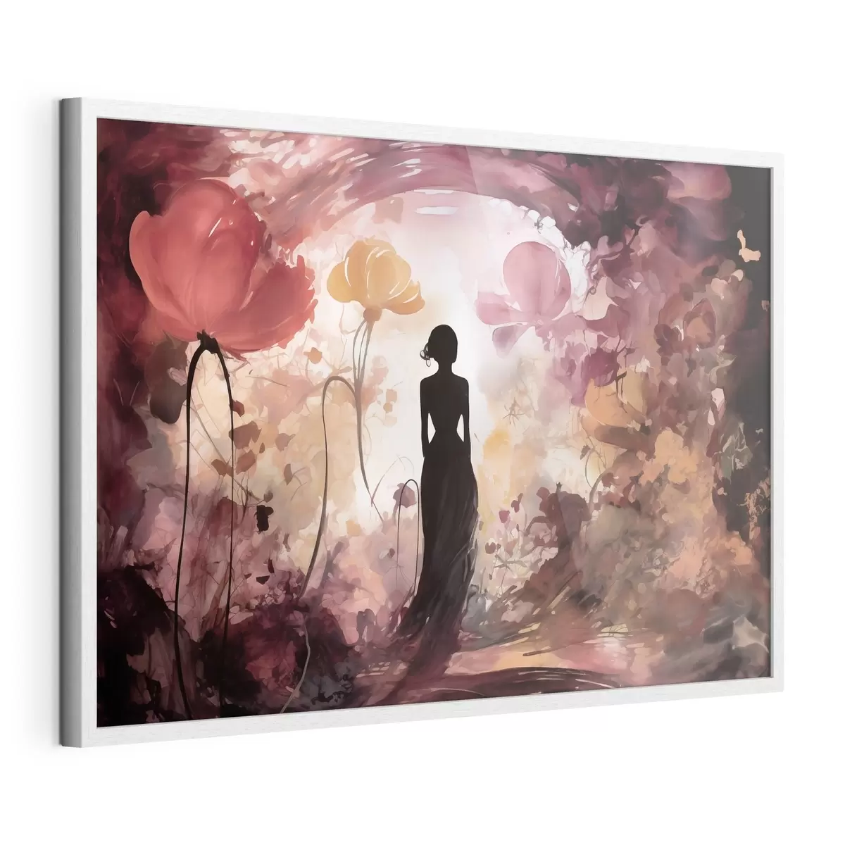 Poster Silhouette d'une femme dans un jardin fleuri digne d'un conte de fées f51081