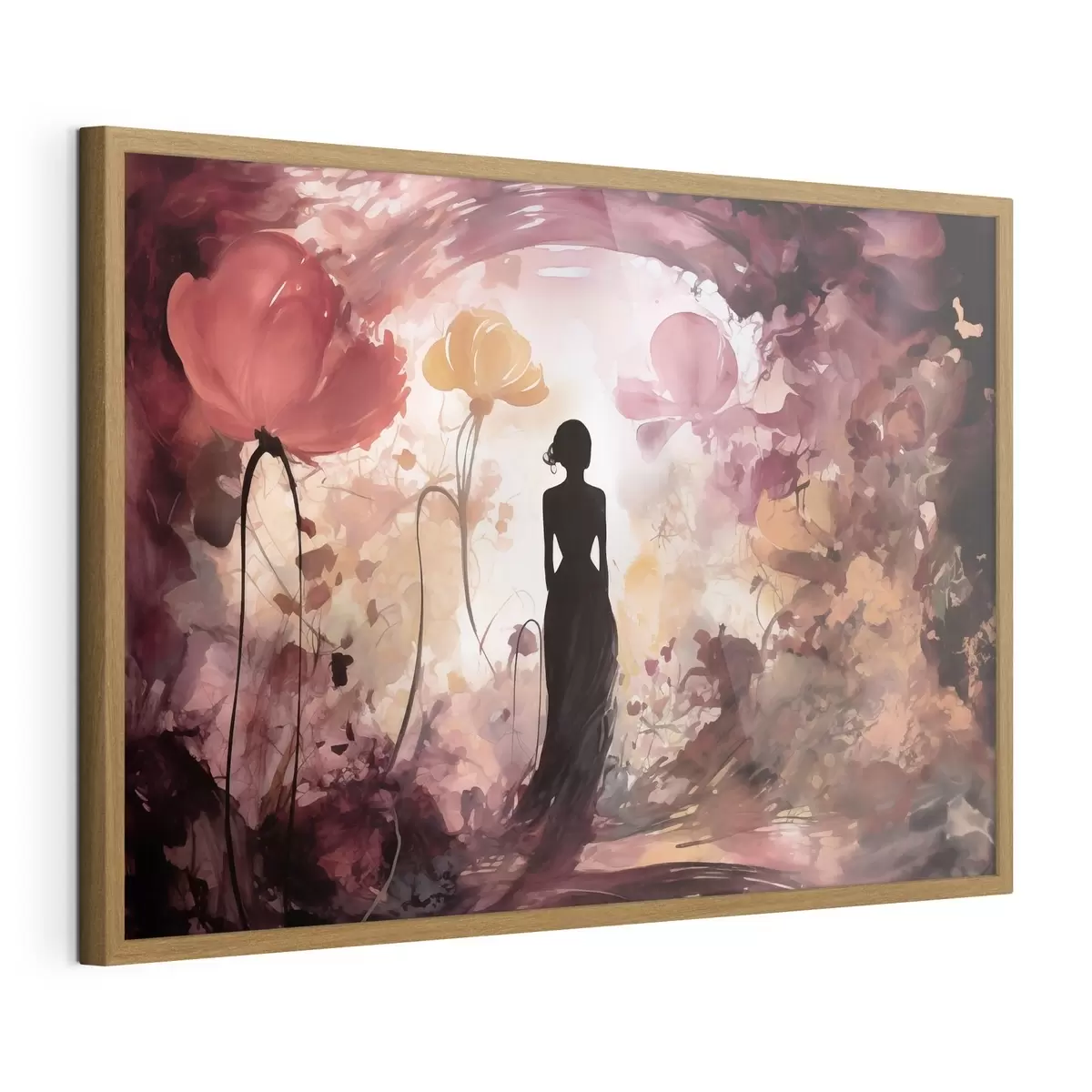 Poster Silhouette d'une femme dans un jardin fleuri digne d'un conte de fées f51081