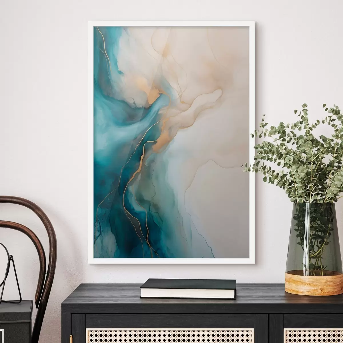 Poster Vagues de marbre bleu ciel et sable f51082