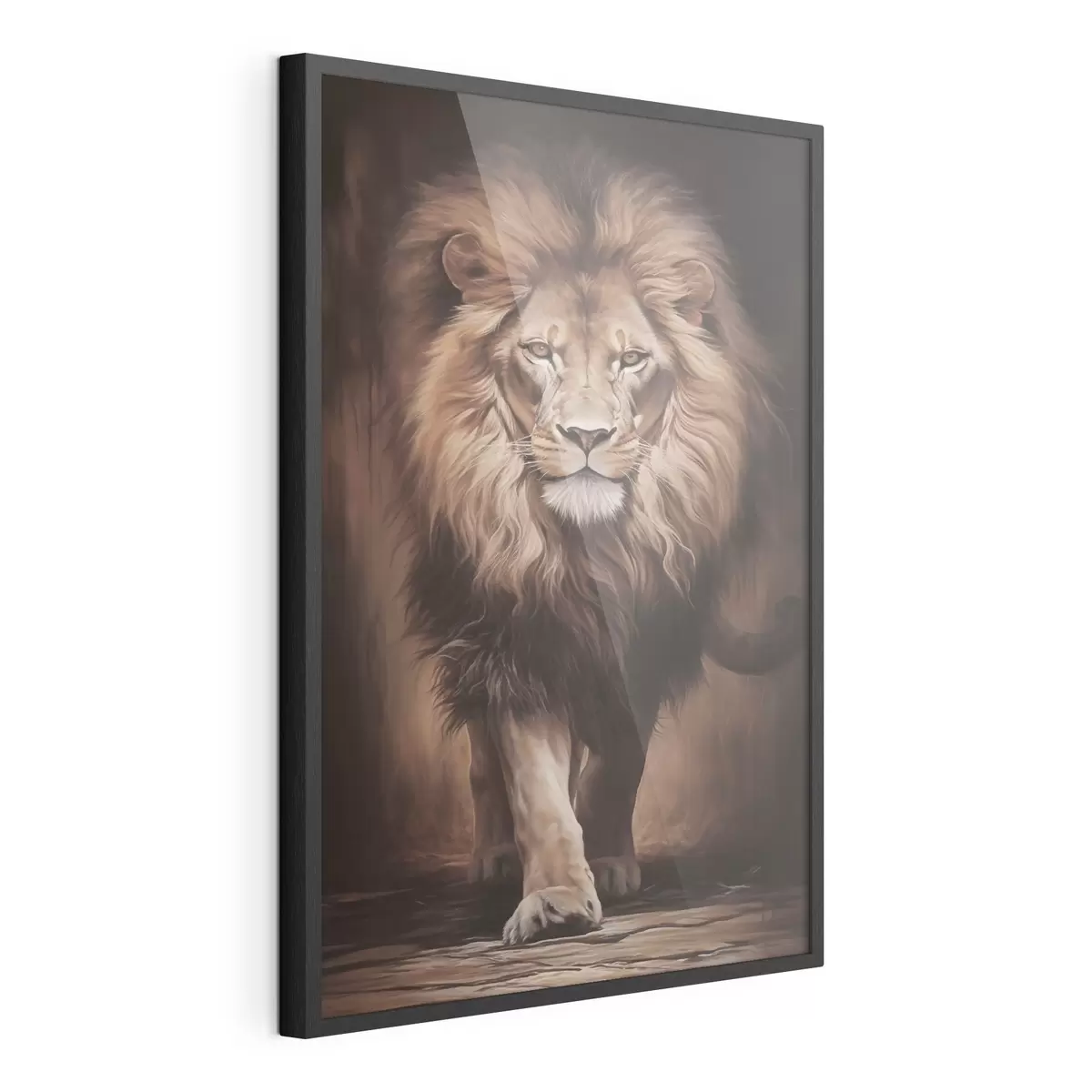 Poster Un lion majestueux dans un intérieur sombre f51087